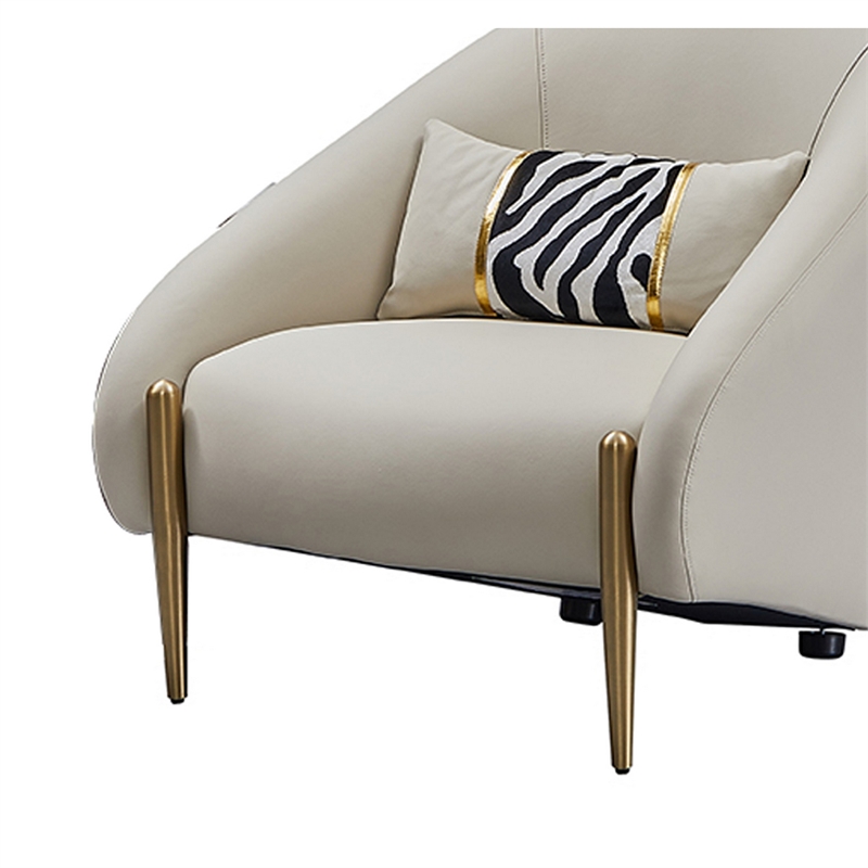 Pemberly Row 33 Inch Accent Chair Curved Gray Real Leather with Gold Metal
