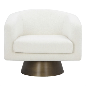 Pemberly Row 33 Inch Lounge Chair Round Frame White Boucle Fabric Brass Base