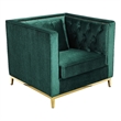 Pemberly Row 36 Inch Accent Chair in Green Tufted Velvet Gold Polished Steel
