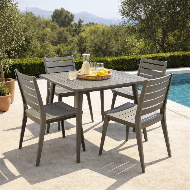Pemberly Row Outdoor Dining Table Square 36 Inch Gray Acacia Wood Tapered