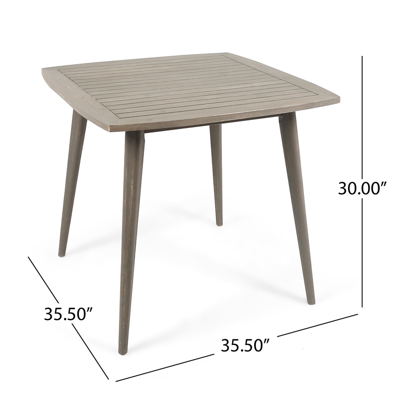 Pemberly Row Outdoor Dining Table Square 36 Inch Gray Acacia Wood Tapered