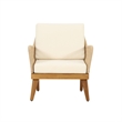 Pemberly Row Accent Club Chair Ivory Cushions Rope Weaving Brown Acacia Wood
