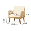 Pemberly Row Accent Club Chair Ivory Cushions Rope Weaving Brown Acacia Wood