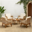 Pemberly Row Accent Club Chair Ivory Cushions Rope Weaving Brown Acacia Wood