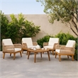 Pemberly Row Accent Club Chair Ivory Cushions Rope Weaving Brown Acacia Wood
