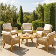 Pemberly Row Accent Club Chair Ivory Cushions Rope Weaving Brown Acacia Wood