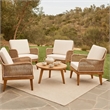 Pemberly Row Accent Club Chair Ivory Cushions Rope Weaving Brown Acacia Wood