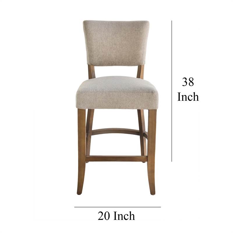 Pemberly Row Counter Stool Chair Light Gray Fabric Oak Brown Solid Wood