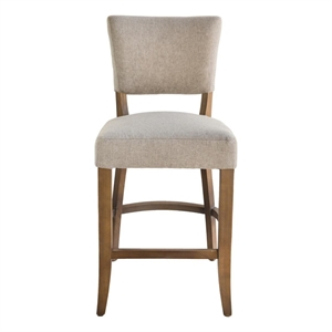 Pemberly Row Counter Stool Chair Light Gray Fabric Oak Brown Solid Wood
