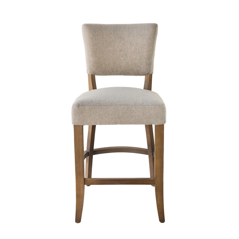 Pemberly Row Counter Stool Chair Light Gray Fabric Oak Brown Solid Wood