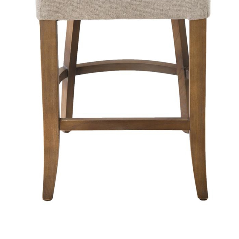 Pemberly Row Counter Stool Chair Light Gray Fabric Oak Brown Solid Wood