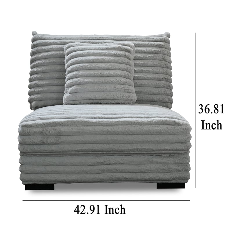 Pemberly Row Armless Accent Chair in Gray Polyester Corduroy Soft Cushioned
