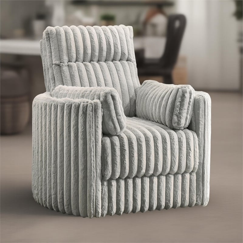 Pemberly Row Swivel Accent Chair Channel Gray Polyester Corduroy with 2 Pillows