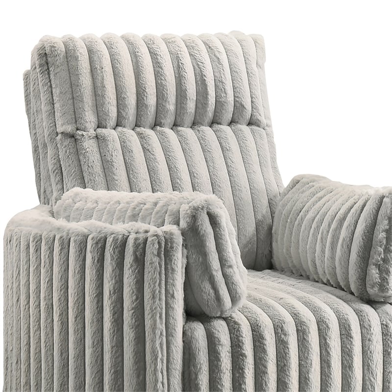 Pemberly Row Swivel Accent Chair Channel Gray Polyester Corduroy with 2 Pillows