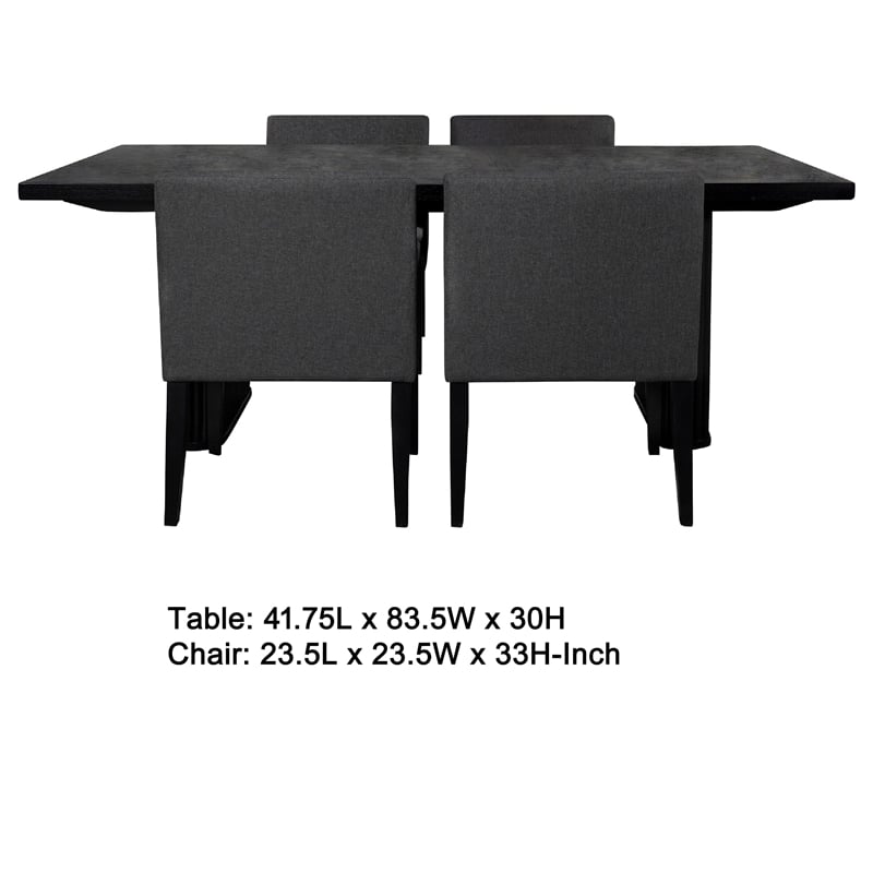 Pemberly Row 5pc Dining Table and 4 Chairs Set Black Tambour Charcoal Gray