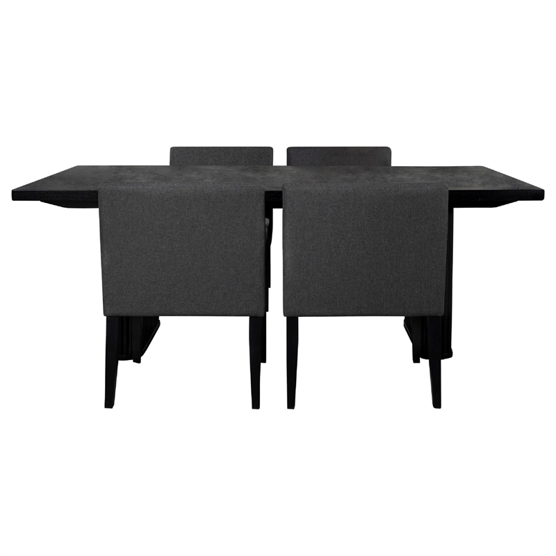 Pemberly Row 5pc Dining Table and 4 Chairs Set Black Tambour Charcoal Gray