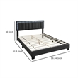 Pemberly Row Queen Size Bed with LED Headboard Charcoal Gray Wool Upholstery