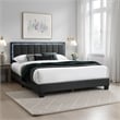 Pemberly Row Queen Size Bed with LED Headboard Charcoal Gray Wool Upholstery