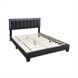 Pemberly Row Queen Size Bed with LED Headboard Charcoal Gray Wool Upholstery