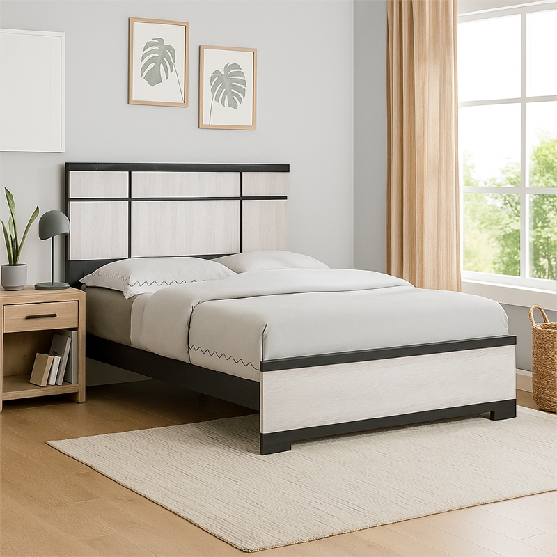 Pemberly Row King Panel Bed with Horizontal Trim Lines White Grained Wood