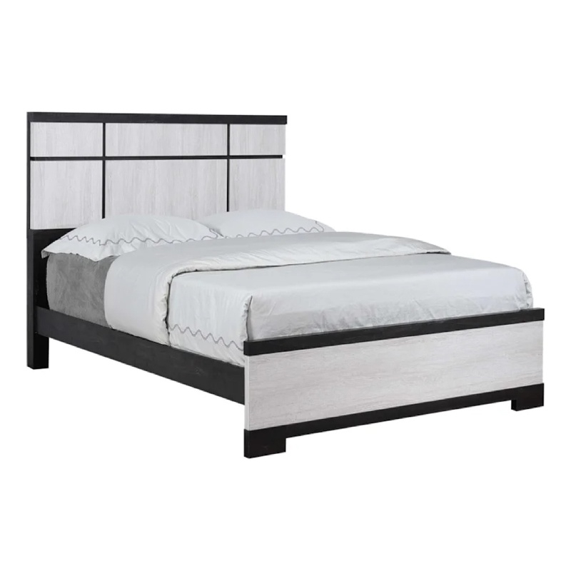 Pemberly Row King Panel Bed with Horizontal Trim Lines White Grained Wood