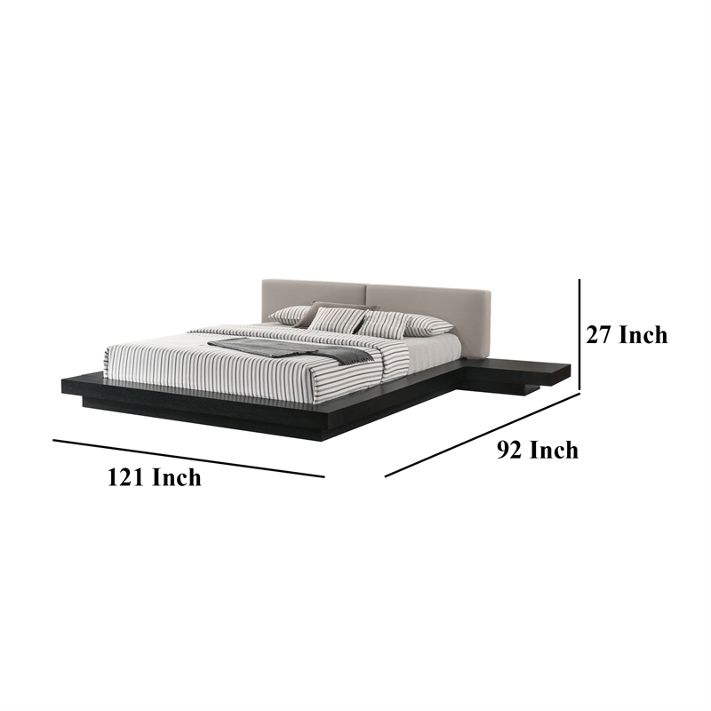 Pemberly Row King Platform Bed Gray Faux Leather Upholstery Black Nightstands