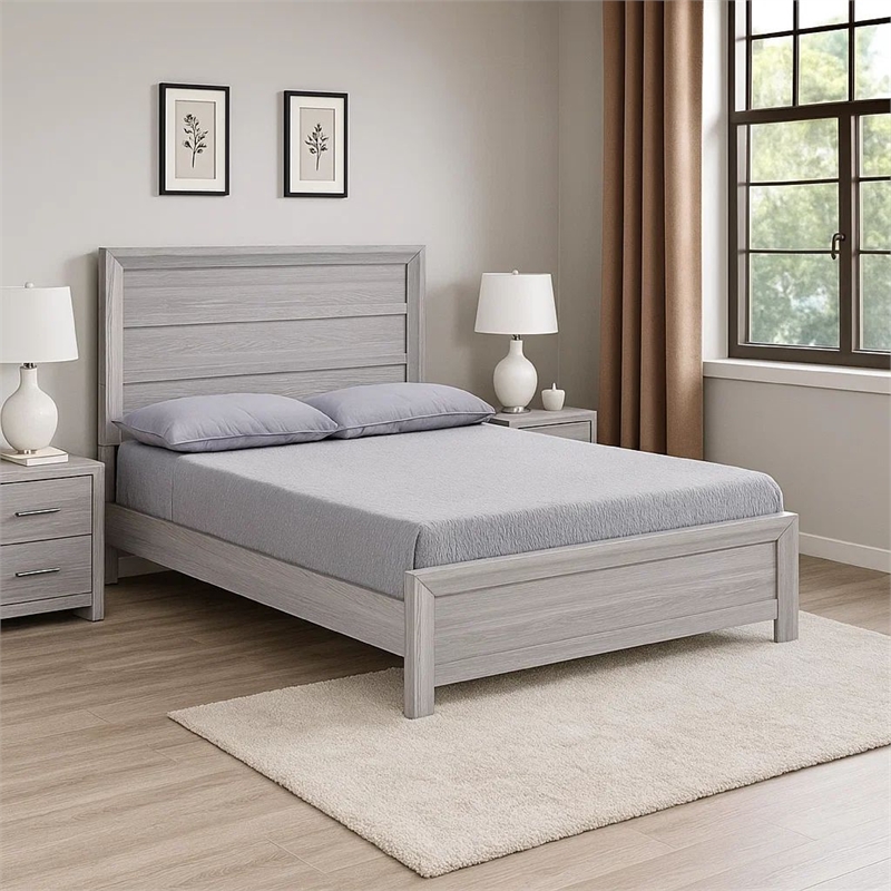 Pemberly Row Queen Bed Panel Style Headboard Rustic Farmhouse Driftwood Gray