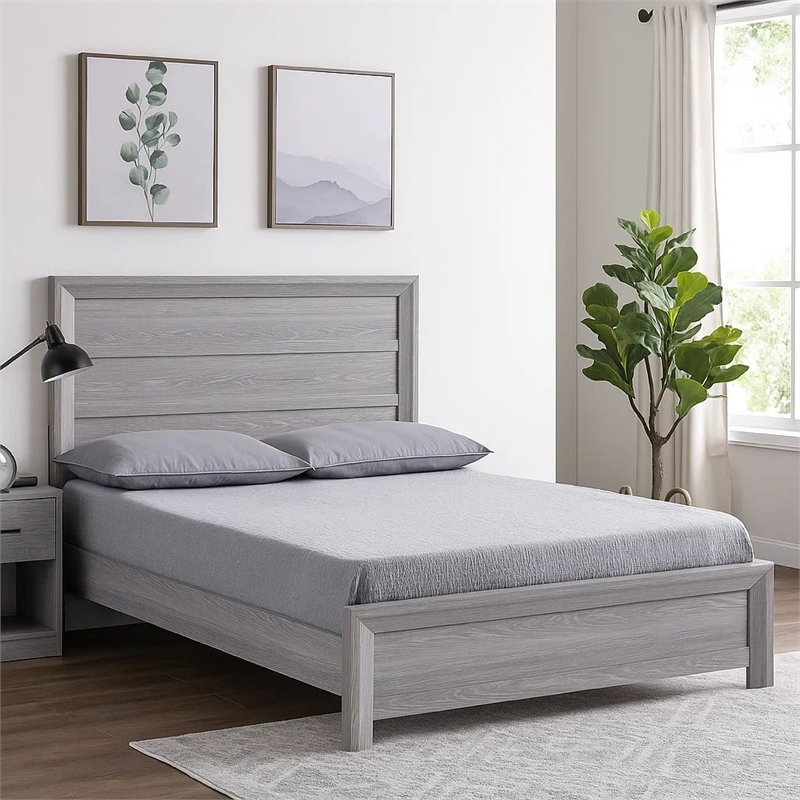 Pemberly Row Queen Bed Panel Style Headboard Rustic Farmhouse Driftwood Gray