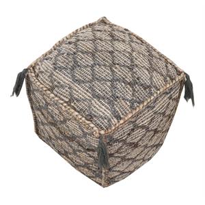 Pemberly Row 18&quot Square Fabric Pouf in Natural/Elegant Taupe with Tassels