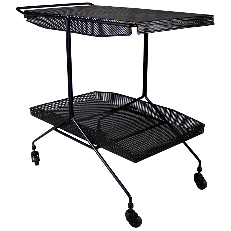 Pemberly Row Contemporary Perforated-Top Metal Bar Cart Trolley in Black