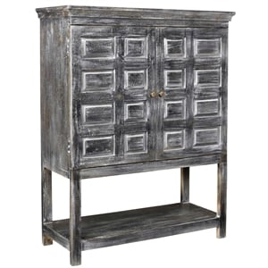 Pemberly Row 2-Door 3-Shelf Solid Wood Tall Boy Cabinet in Distressed Gray