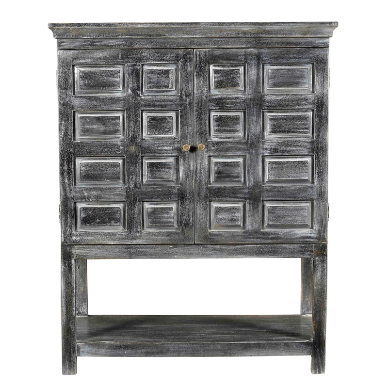 Pemberly Row 2-Door 3-Shelf Solid Wood Tall Boy Cabinet in Distressed Gray