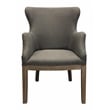 Pemberly Row Exposed Wood Arm Chair in Gray Linen Blend with Nailhead Trim
