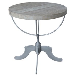 Pemberly Row Round Solid Wood Occasional Table on Cast Iron Base in Brown