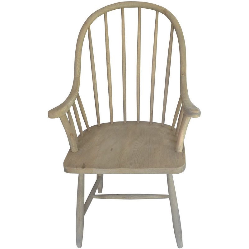 Pemberly Row Contemporary Solid Recycled Elm and Pine Arm Chair in Brown