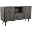 Pemberly Row Kiln-Dried Mango Wood Media Cabinet with Diamond Details in Gray
