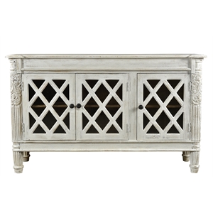 Pemberly Row 3-Door Solid Wood Sideboard with Glass Inserts in Antique White