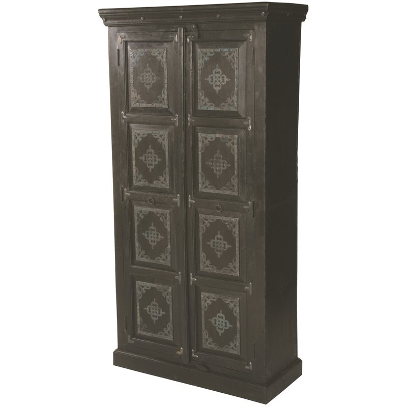 Pemberly Row 2-Door Solid Wood Cabinet with Filigree and Iron Accents in Brown