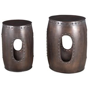 Pemberly Row Cast Iron Occasional Tables with Hammered Top in Copper (Set of 2)