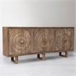 Pemberly Row 6-Door Hand-Carved Acacia Wood Cabinet on 3 Legs in Brown
