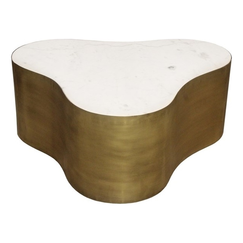 Pemberly Row Cocktail Table with Genuine Marble Top on Brass Iron Base