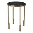 Pemberly Row Art Deco Cast Iron Side Table with Dark Gray Marble Top in Gold