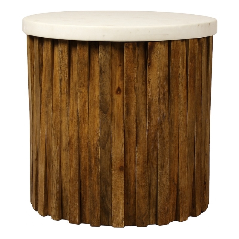 Pemberly Row Round Accent Table with Genuine Marble Top and Wood Base in Ivory