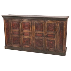 Pemberly Row 4-Door Hand-Carved Kiln-Dried Mango Wood Buffet in Multi-Color