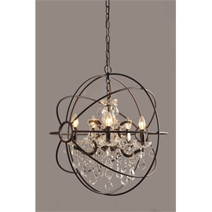 Pemberly Row Cast Iron Globe Pendant with Chinese Crystal Accents in Brown