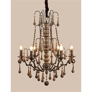 Pemberly Row Cast Iron and Solid Wood Victorian Pendant in Brown