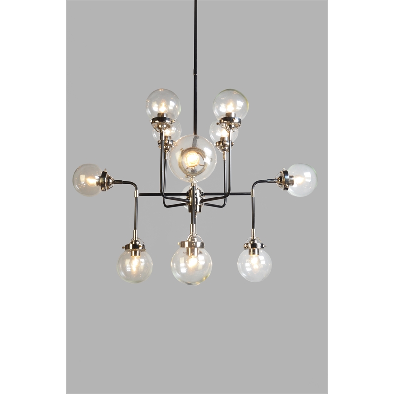 Pemberly Row Transitional Black Cast Iron Pendant with Clear Glass