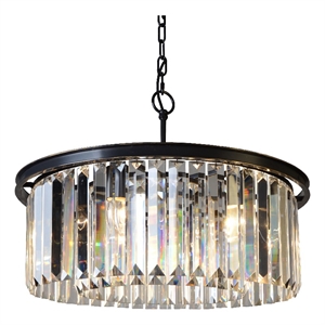 Pemberly Row 6-Light Pendant with Clear Glass Crystals in Antique Black Metal