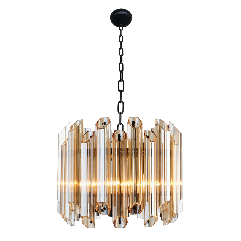 Pemberly Row 5-Light Amber Glass Pendant on Black Metal Frame