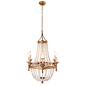 Pemberly Row 6-Light Frosted Glass Bead Pendant on Wood and Iron in Antique Gold